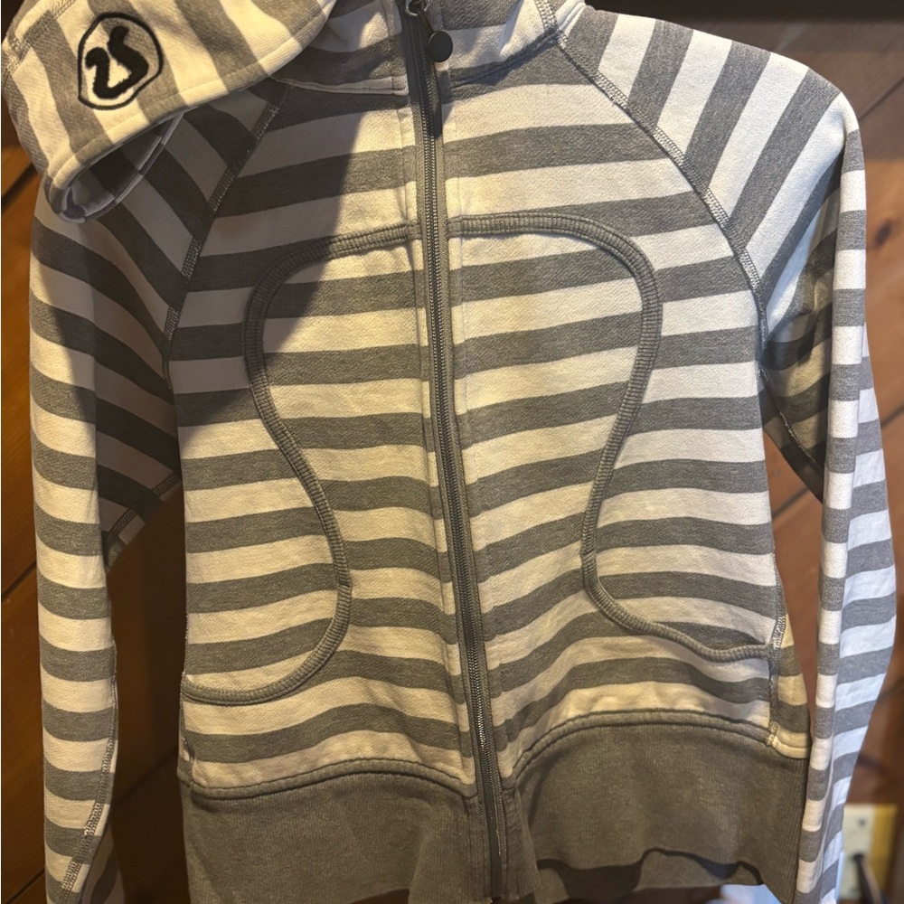 lululemon athletica Gray and White Striped Kids Hoodie